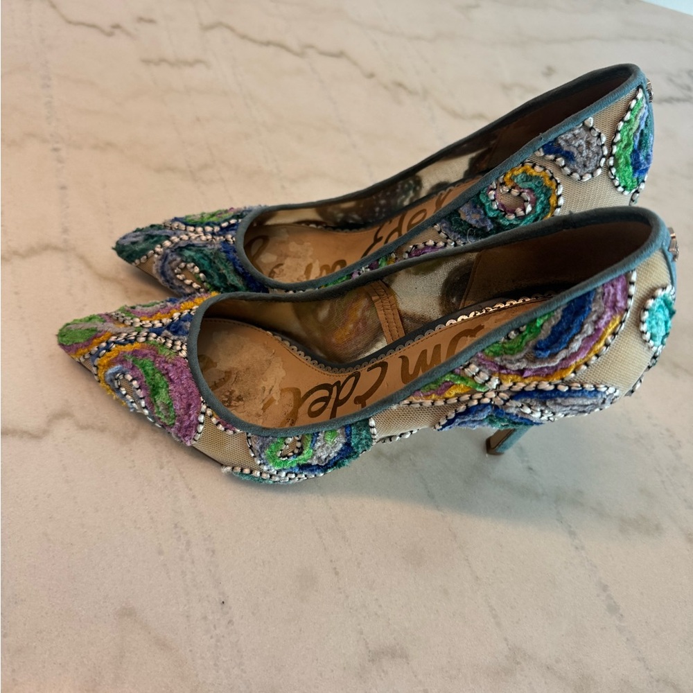 Sam Edelman Beaded Multicolor Pointed Toe Heels - Picture 4 of 6
